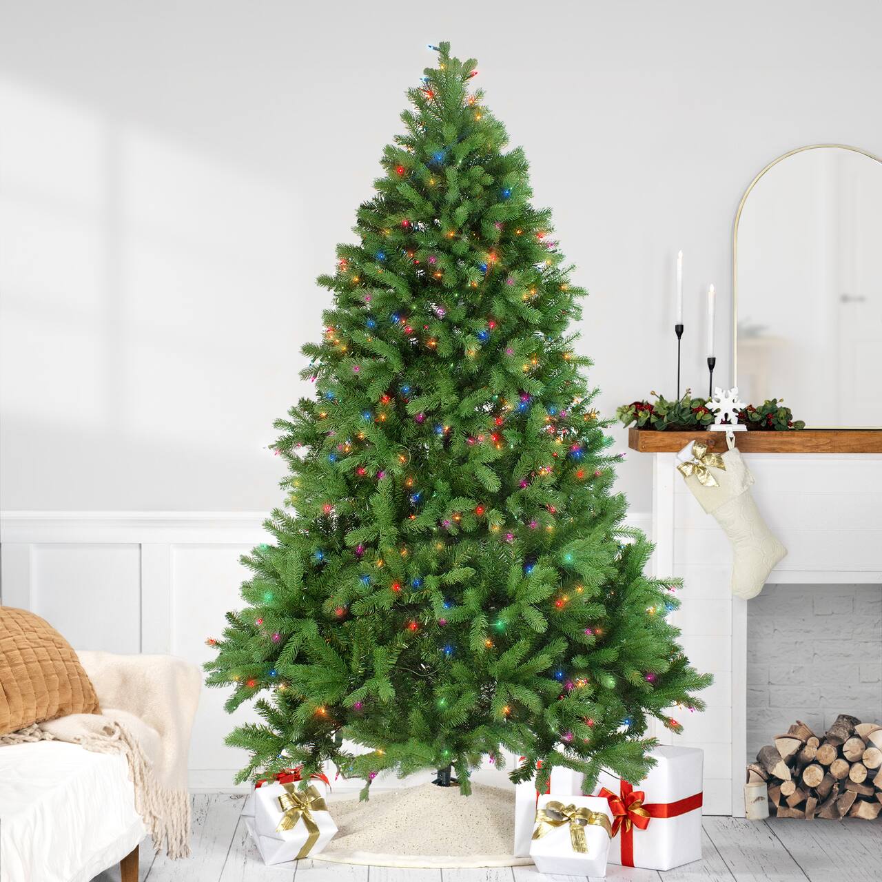 7.5ft. Pre-Lit Noble Fir Full Artificial Christmas Tree, Multicolor Lights